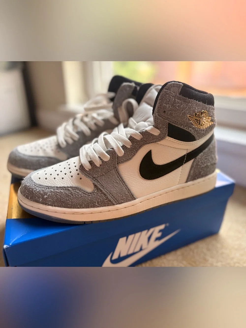 Jordan 1 High White Black Gray with Gold Wings